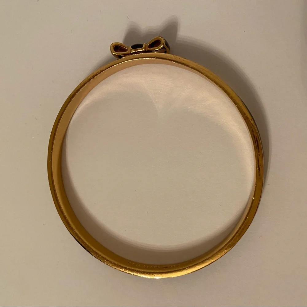 KATE SPADE BRACELET SKINNY BLACK ENAMEL GOLD PLATE BOW BANGLE SIGNED OS ONE SIZE - Picture 8 of 9